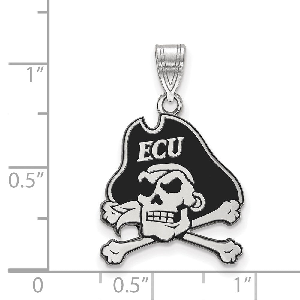 Sterling Silver Rhodium-plated LogoArt East Carolina University Pirate Large Enameled Pendant