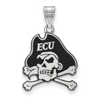 Sterling Silver Rhodium-plated LogoArt East Carolina University Pirate Large Enameled Pendant