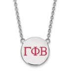 Sterling Silver Rhodium-plated LogoArt Gamma Phi Beta Sorority Greek Letters Large Color Enamel Pendant 18 inch Necklace