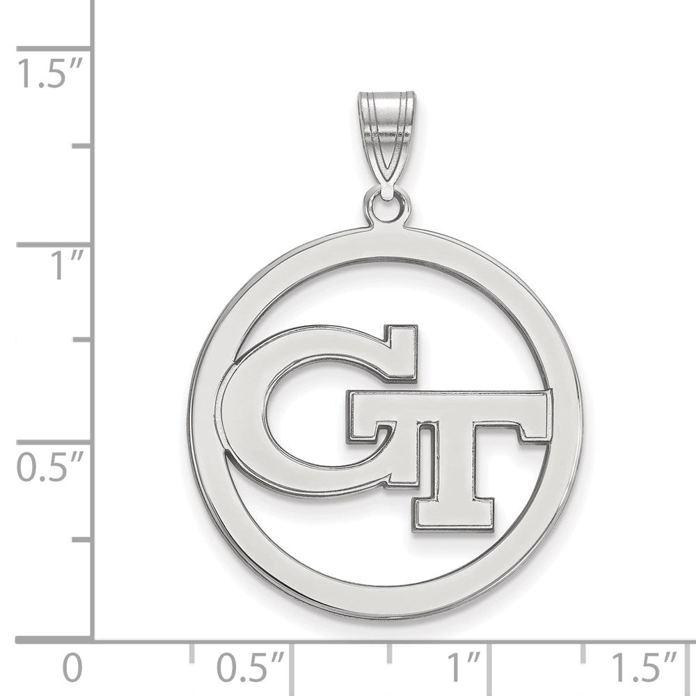 Sterling Silver Rhodium-plated LogoArt Georgia Institute of Technology G-T Extra Large Circle Pendant