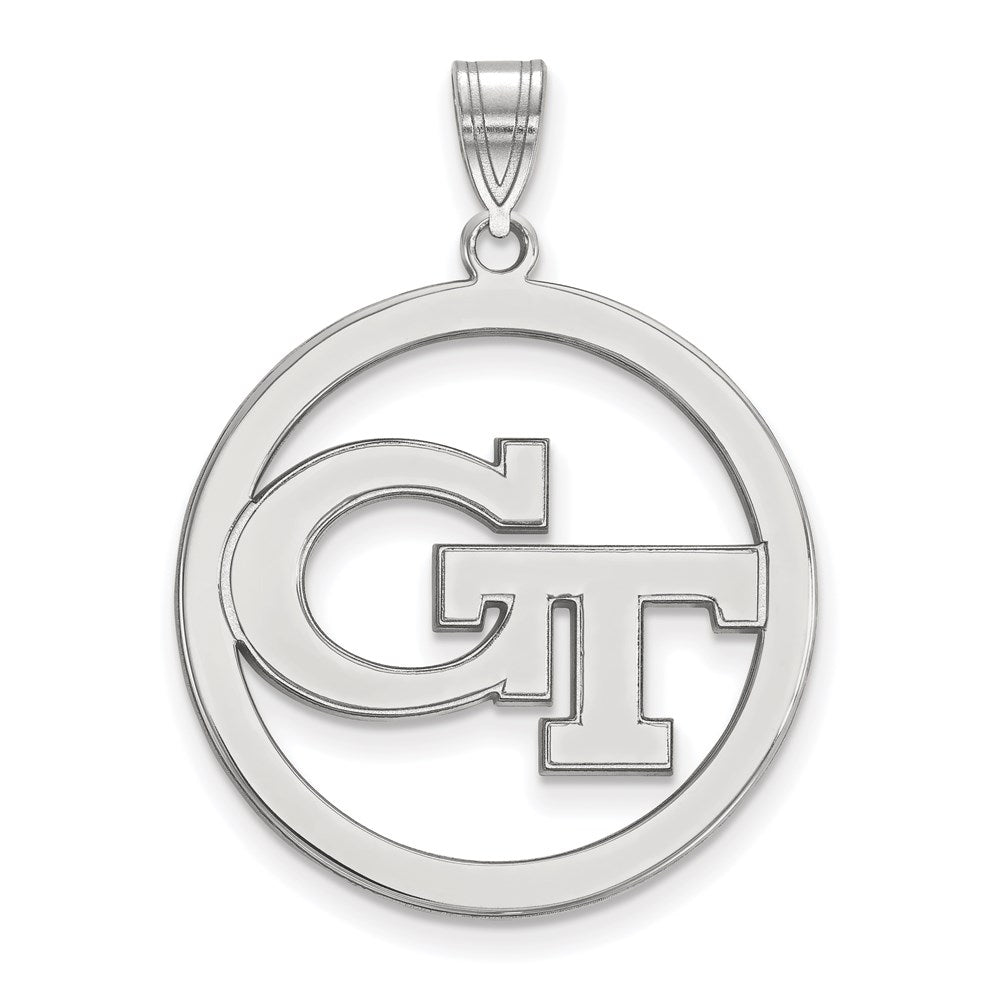 Sterling Silver Rhodium-plated LogoArt Georgia Institute of Technology G-T Extra Large Circle Pendant