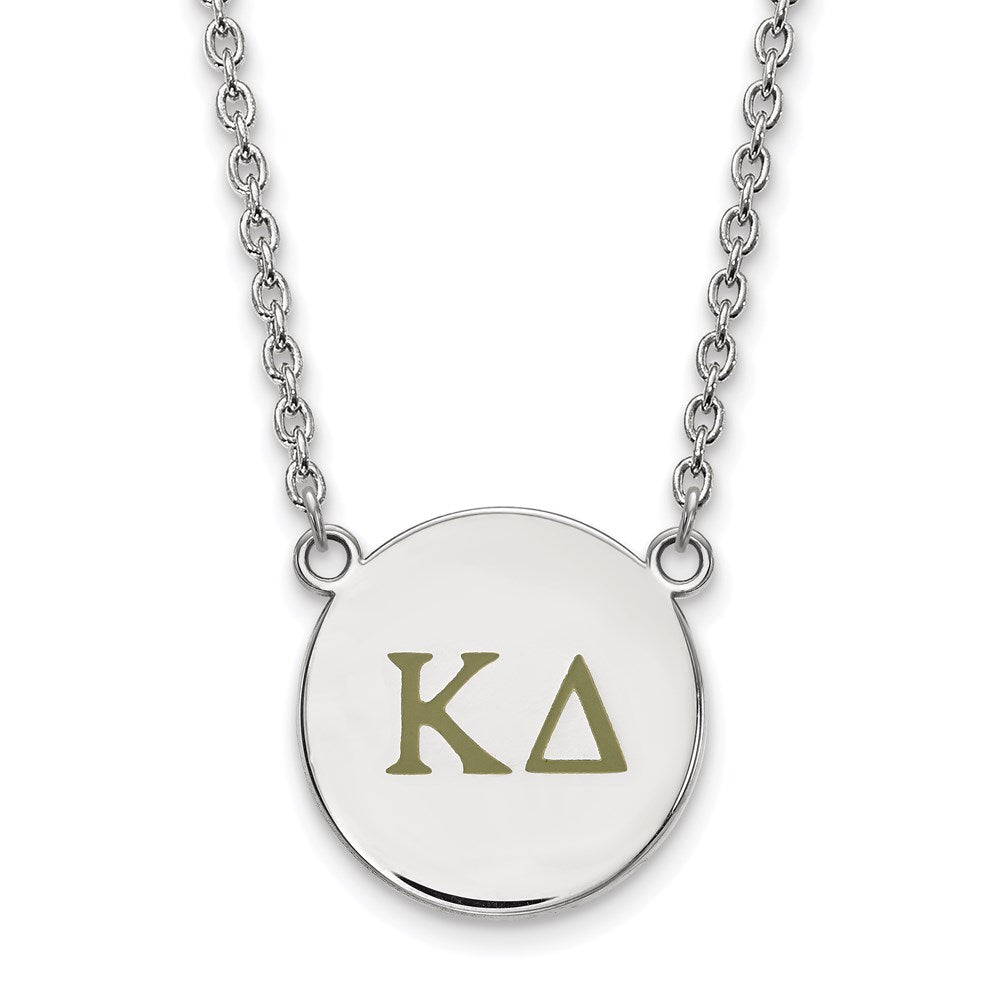 Sterling Silver Rhodium-plated LogoArt Kappa Delta Sorority Greek Letters Large Color Enamel Pendant 18 inch Necklace