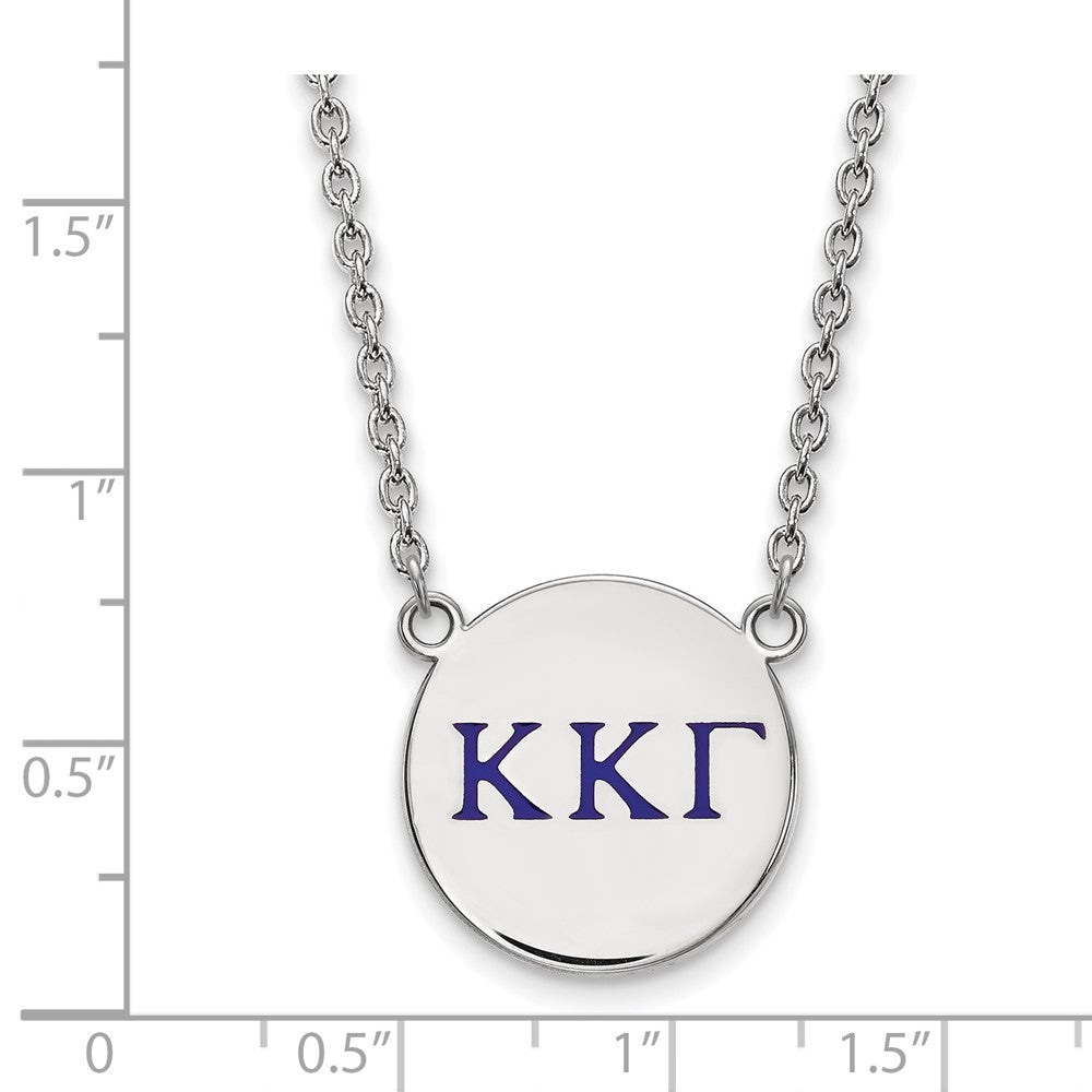 Sterling Silver Rhodium-plated LogoArt Kappa Kappa Gamma Sorority Greek Letters Large Color Enamel Pendant 18 inch Necklace
