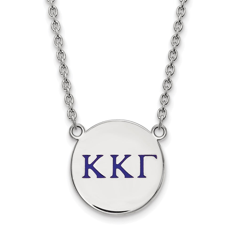 Sterling Silver Rhodium-plated LogoArt Kappa Kappa Gamma Sorority Greek Letters Large Color Enamel Pendant 18 inch Necklace