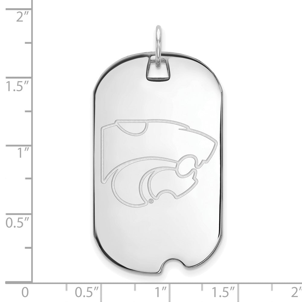 Sterling Silver Rhodium-plated LogoArt Kansas State University Wildcat Large Dog Tag Pendant