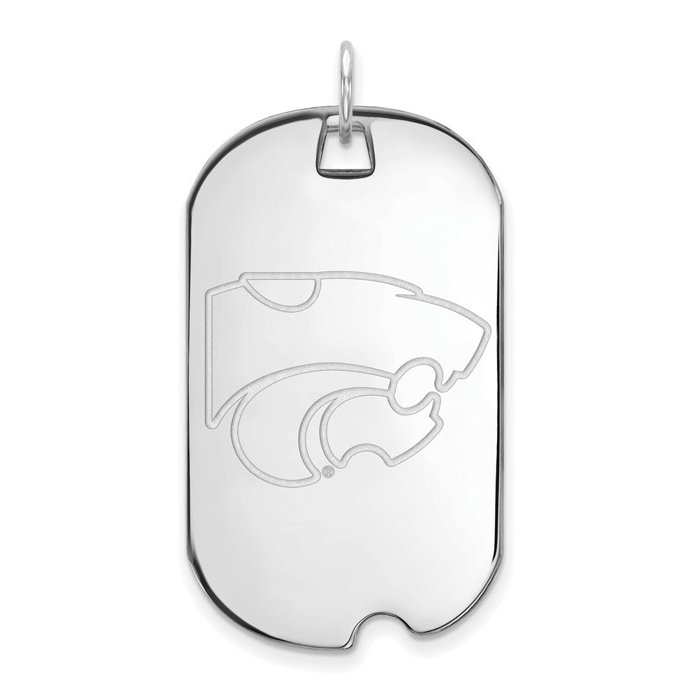 Sterling Silver Rhodium-plated LogoArt Kansas State University Wildcat Large Dog Tag Pendant