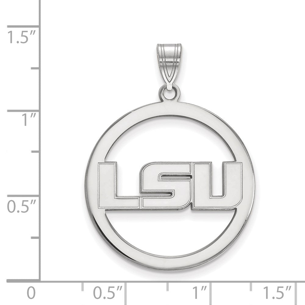 Sterling Silver Rhodium-plated LogoArt Louisiana State University L-S-U Extra Large Circle Pendant