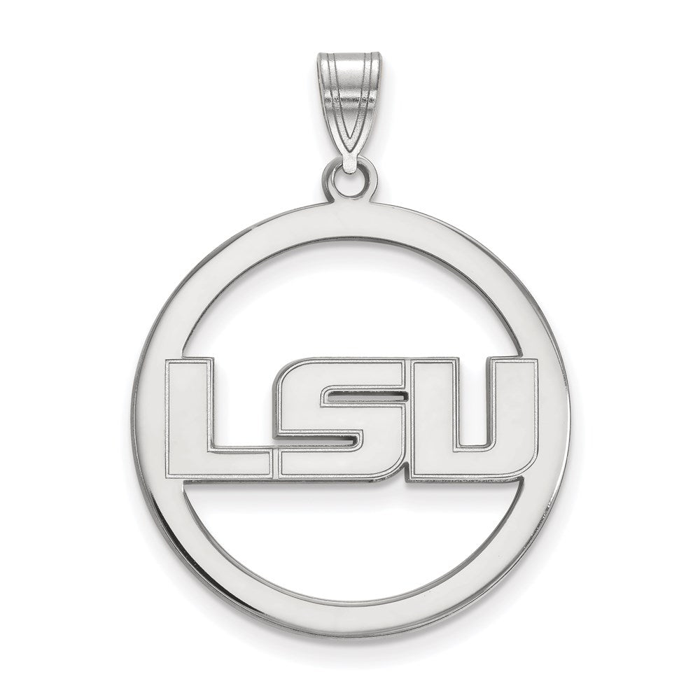 Sterling Silver Rhodium-plated LogoArt Louisiana State University L-S-U Extra Large Circle Pendant
