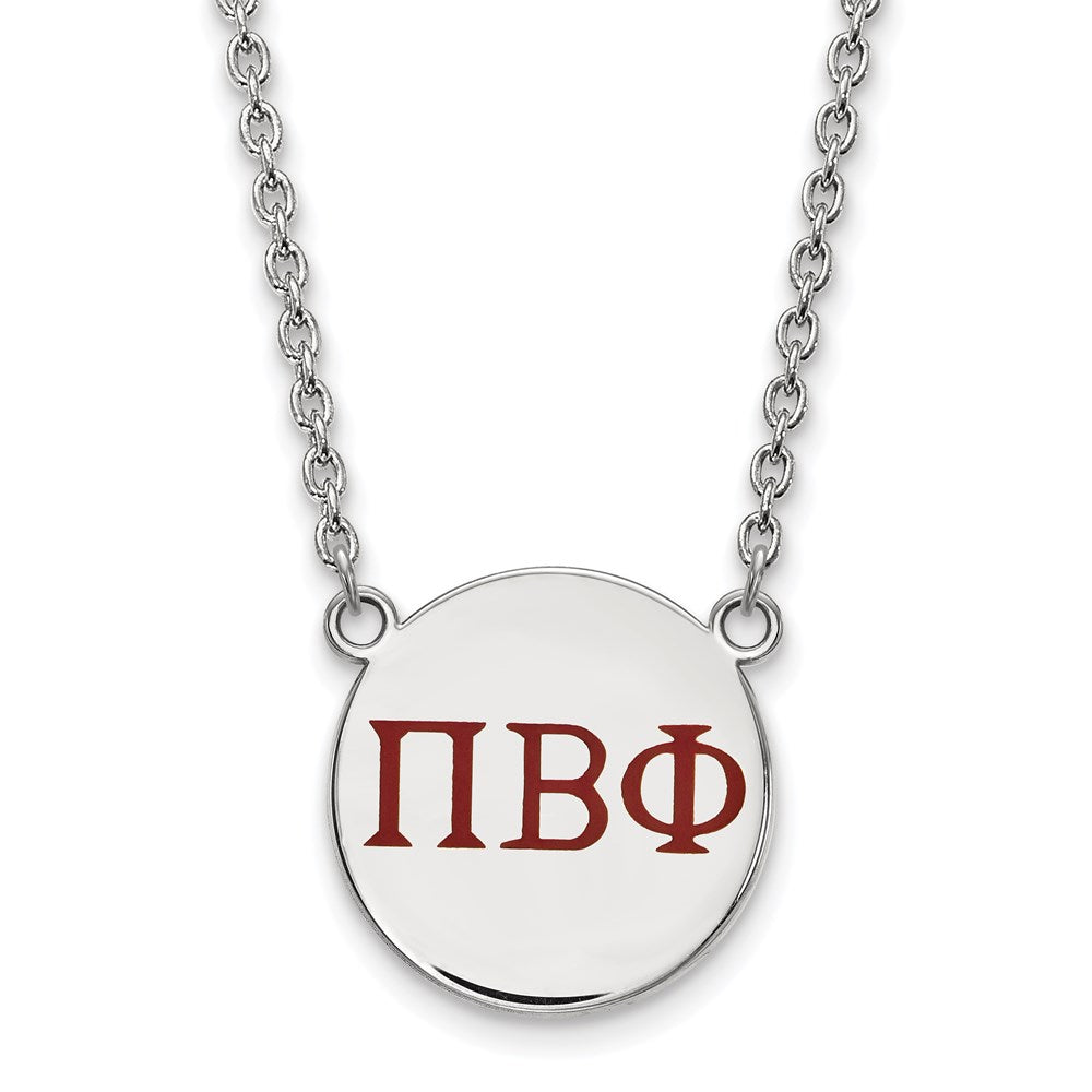 Sterling Silver Rhodium-plated LogoArt Pi Beta Phi Sorority Greek Letters Large Color Enamel Pendant 18 inch Necklace