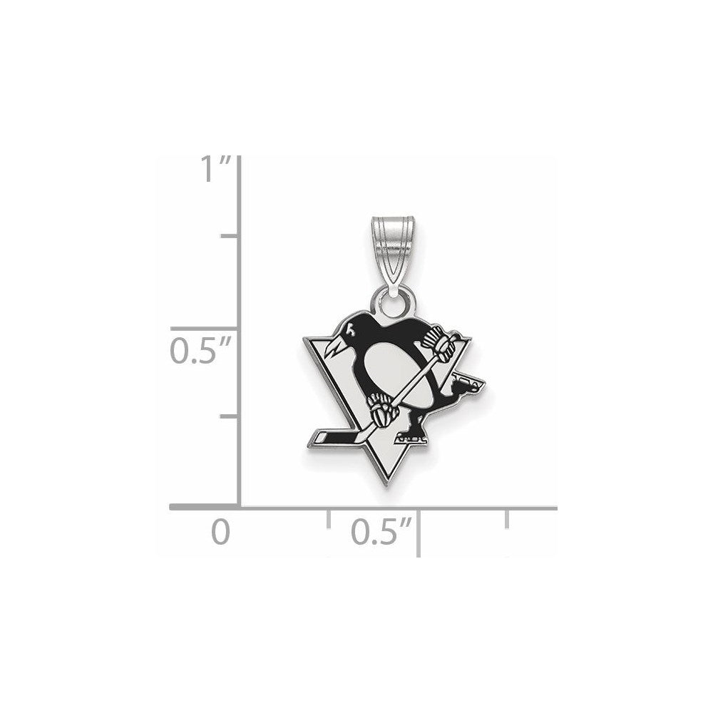 Sterling Silver Rhodium-plated NHL LogoArt Pittsburgh Penguins Small Enameled Pendant