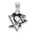 Sterling Silver Rhodium-plated NHL LogoArt Pittsburgh Penguins Small Enameled Pendant