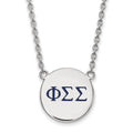 Sterling Silver Rhodium-plated LogoArt Phi Sigma Sigma Sorority Greek Letters Large Color Enamel Pendant 18 inch Necklace