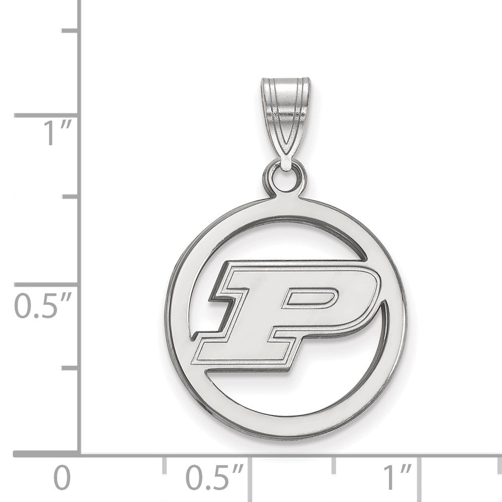 Sterling Silver Rhodium-plated LogoArt Purdue University Letter P Medium Circle Pendant