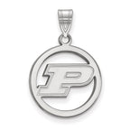 Sterling Silver Rhodium-plated LogoArt Purdue University Letter P Medium Circle Pendant