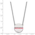 Sterling Silver Rhodium-plated LogoArt Rutgers University Large Enameled Disc Pendant 18 inch Necklace