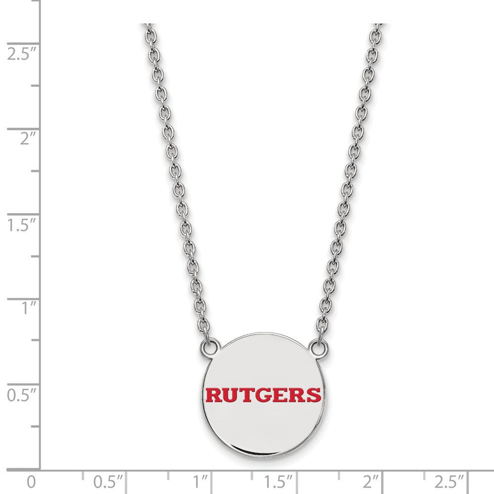 Sterling Silver Rhodium-plated LogoArt Rutgers University Large Enameled Disc Pendant 18 inch Necklace