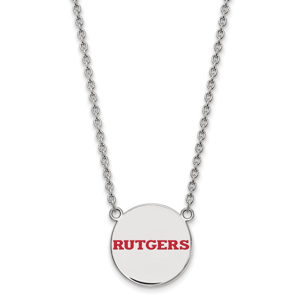 Sterling Silver Rhodium-plated LogoArt Rutgers University Large Enameled Disc Pendant 18 inch Necklace