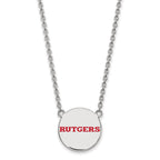 Sterling Silver Rhodium-plated LogoArt Rutgers University Large Enameled Disc Pendant 18 inch Necklace