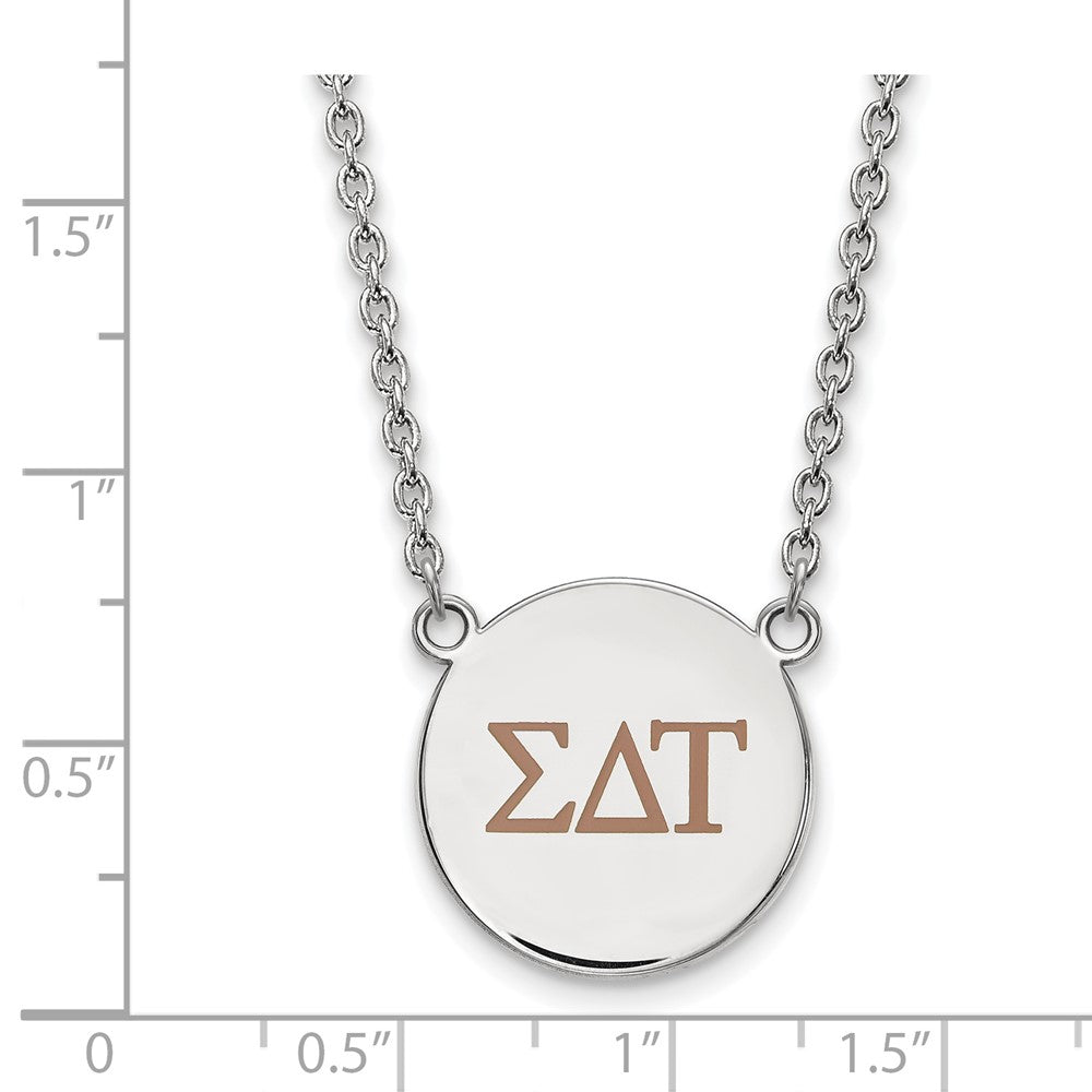 Sterling Silver Rhodium-plated LogoArt Sigma Delta Tau Sorority Greek Letters Large Color Enamel Pendant 18 inch Necklace