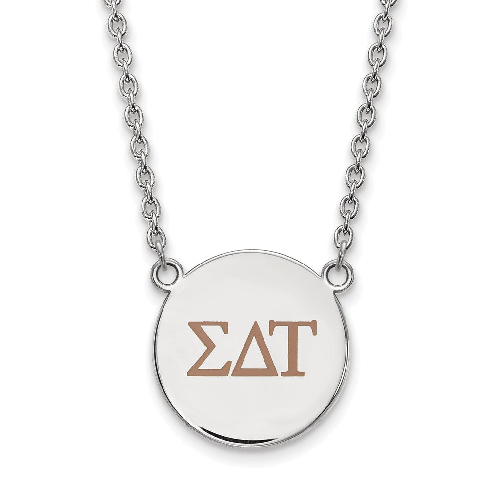 Sterling Silver Rhodium-plated LogoArt Sigma Delta Tau Sorority Greek Letters Large Color Enamel Pendant 18 inch Necklace