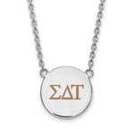 Sterling Silver Rhodium-plated LogoArt Sigma Delta Tau Sorority Greek Letters Large Color Enamel Pendant 18 inch Necklace