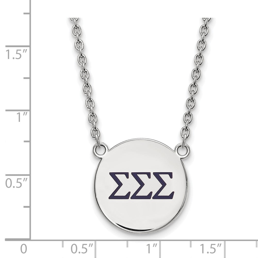Sterling Silver Rhodium-plated LogoArt Sigma Sigma Sigma Sorority Greek Letters Large Color Enamel Pendant 18 inch Necklace