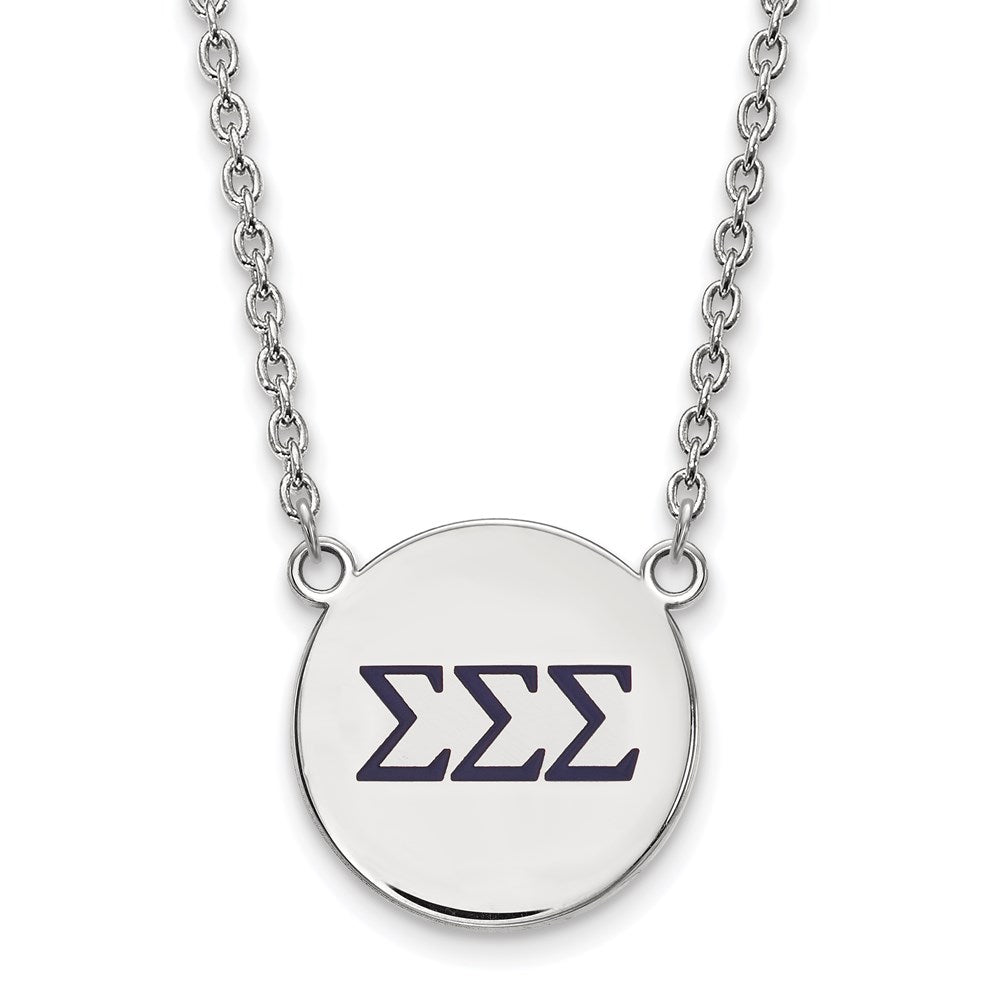 Sterling Silver Rhodium-plated LogoArt Sigma Sigma Sigma Sorority Greek Letters Large Color Enamel Pendant 18 inch Necklace