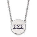 Sterling Silver Rhodium-plated LogoArt Sigma Sigma Sigma Sorority Greek Letters Large Color Enamel Pendant 18 inch Necklace
