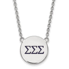 Sterling Silver Rhodium-plated LogoArt Sigma Sigma Sigma Sorority Greek Letters Large Color Enamel Pendant 18 inch Necklace