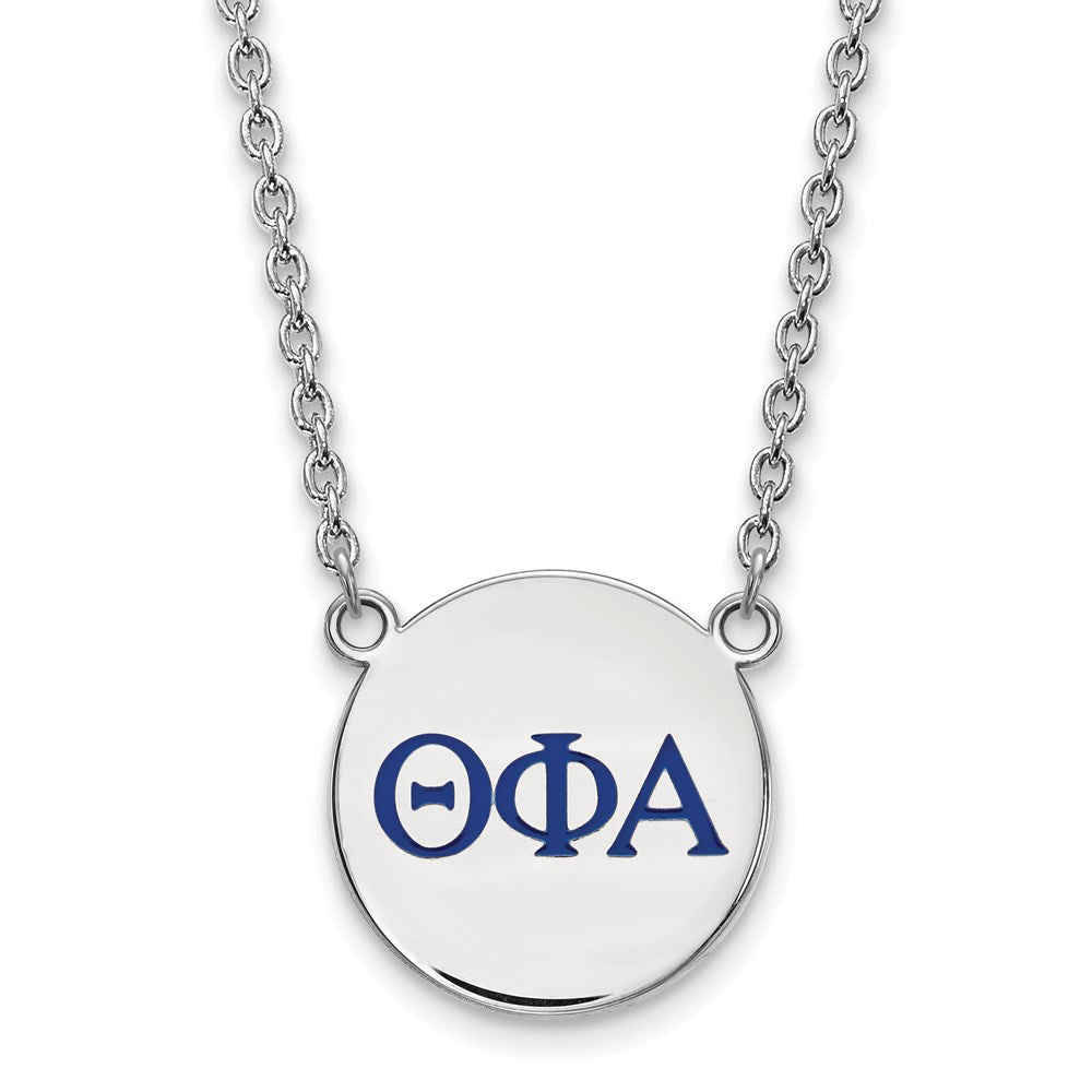 Sterling Silver Rhodium-plated LogoArt Theta Phi Alpha Sorority Greek Letters Large Color Enamel Pendant 18 inch Necklace