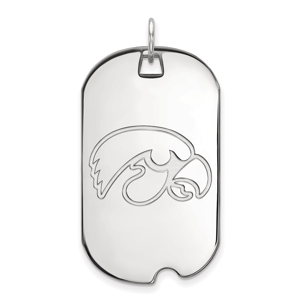 14k White Gold LogoArt University of Iowa Hawk Large Dog Tag Pendant