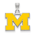 Sterling Silver Rhodium-plated LogoArt University of Michigan Letter M Small Yellow Enameled Pendant