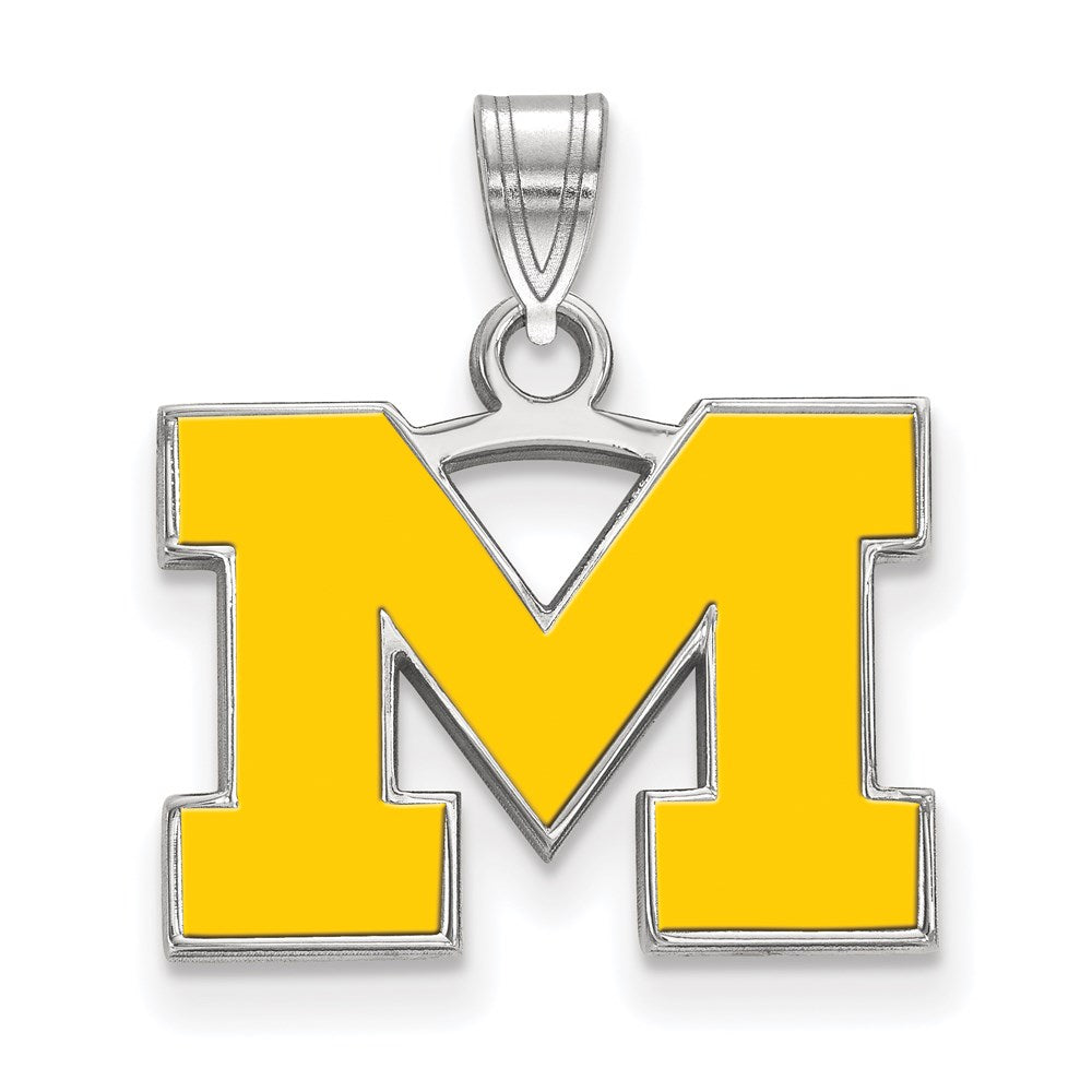 Sterling Silver Rhodium-plated LogoArt University of Michigan Letter M Small Yellow Enameled Pendant