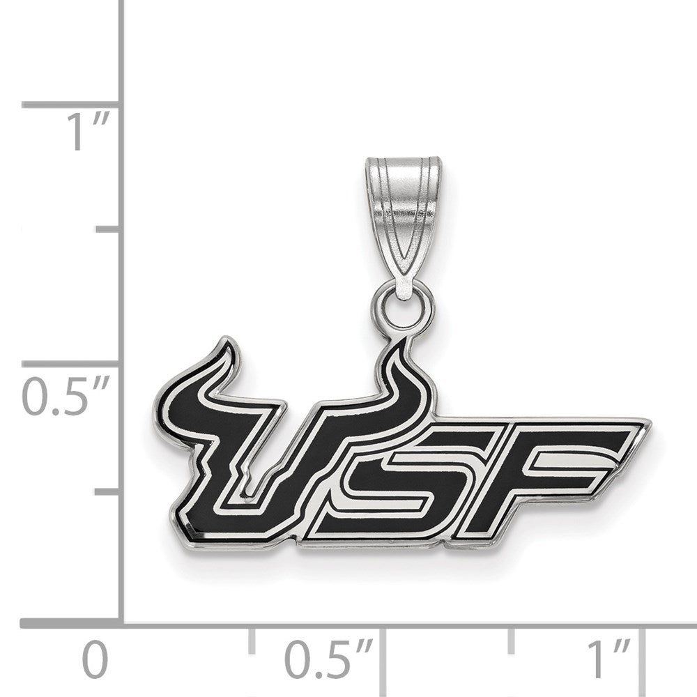 Sterling Silver Rhodium-plated LogoArt University of South Florida U-S-F Medium Enameled Pendant