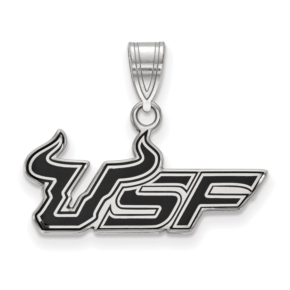 Sterling Silver Rhodium-plated LogoArt University of South Florida U-S-F Medium Enameled Pendant