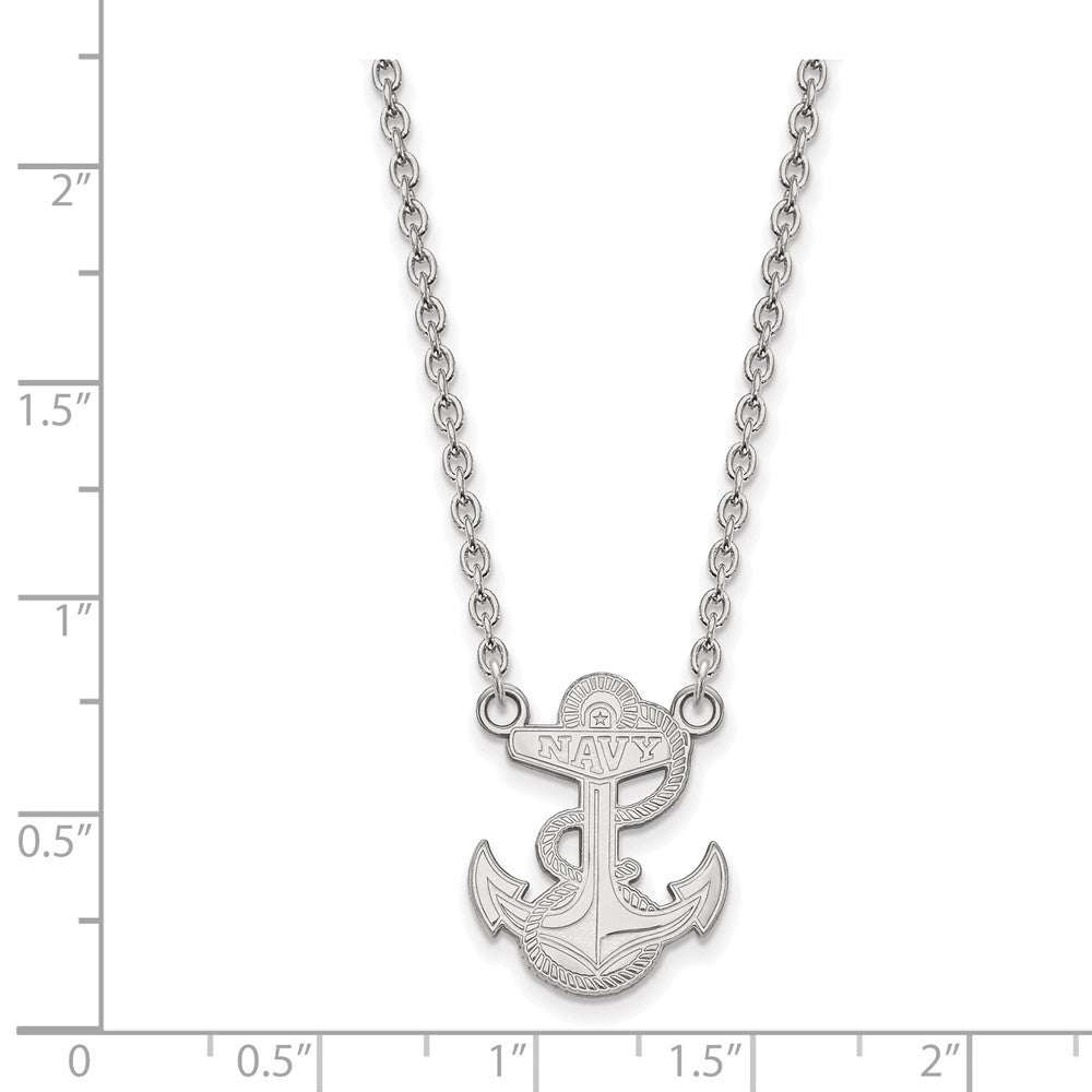 Sterling Silver Rhodium-plated LogoArt US Naval Academy Anchor Large Pendant 18 inch Necklace