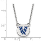 Sterling Silver Rhodium-plated LogoArt Villanova University Letter V Small Enameled Disc Pendant 18 inch Necklace