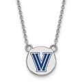 Sterling Silver Rhodium-plated LogoArt Villanova University Letter V Small Enameled Disc Pendant 18 inch Necklace