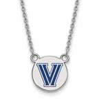 Sterling Silver Rhodium-plated LogoArt Villanova University Letter V Small Enameled Disc Pendant 18 inch Necklace