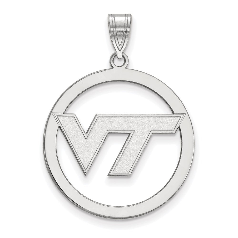 Sterling Silver Rhodium-plated LogoArt Virginia Tech V-T Extra Large Circle Pendant