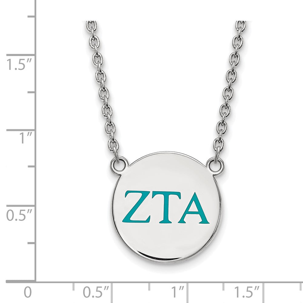 Sterling Silver Rhodium-plated LogoArt Zeta Tau Alpha Sorority Greek Letters Large Color Enamel Pendant 18 inch Necklace