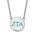 Sterling Silver Rhodium-plated LogoArt Zeta Tau Alpha Sorority Greek Letters Large Color Enamel Pendant 18 inch Necklace