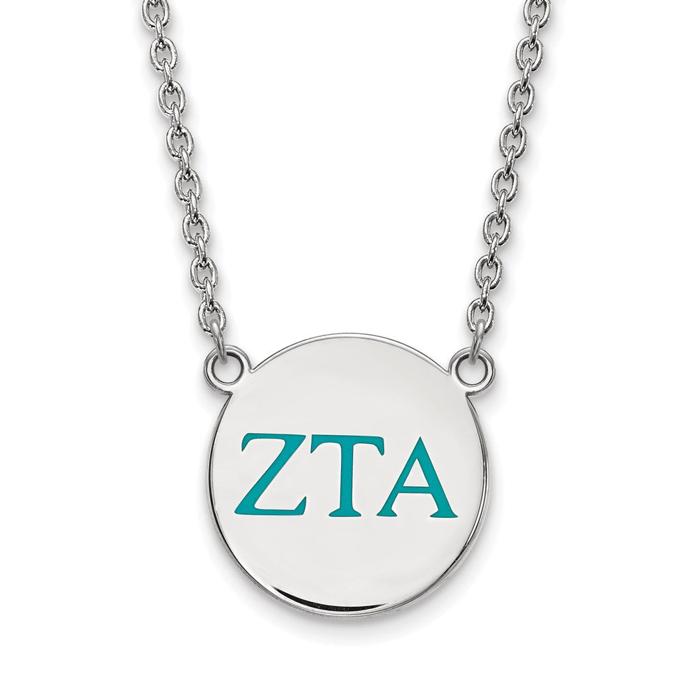 Sterling Silver Rhodium-plated LogoArt Zeta Tau Alpha Sorority Greek Letters Large Color Enamel Pendant 18 inch Necklace