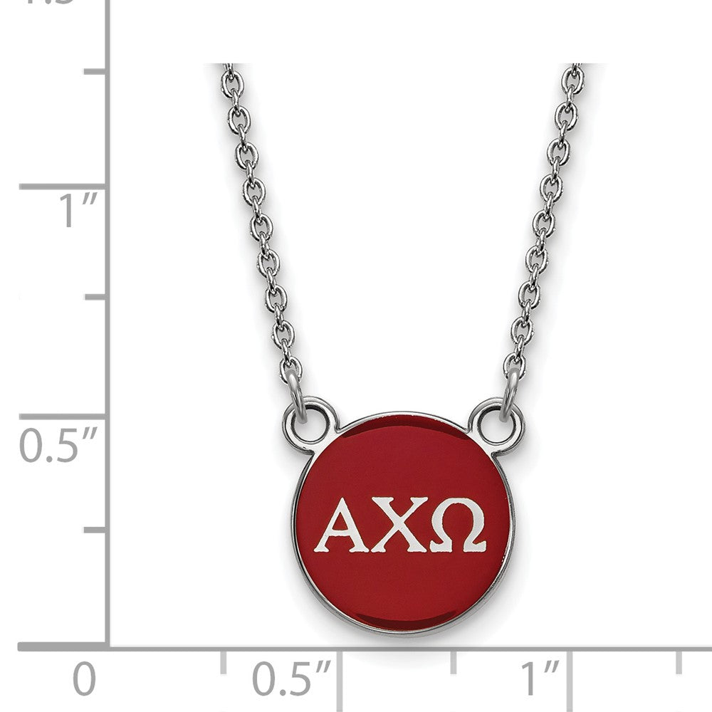 Sterling Silver Rhodium-plated LogoArt Alpha Chi Omega Sorority Greek Letters Small Color Enamel Pendant 18 inch Necklace