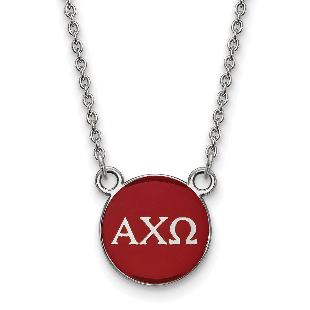 Sterling Silver Rhodium-plated LogoArt Alpha Chi Omega Sorority Greek Letters Small Color Enamel Pendant 18 inch Necklace