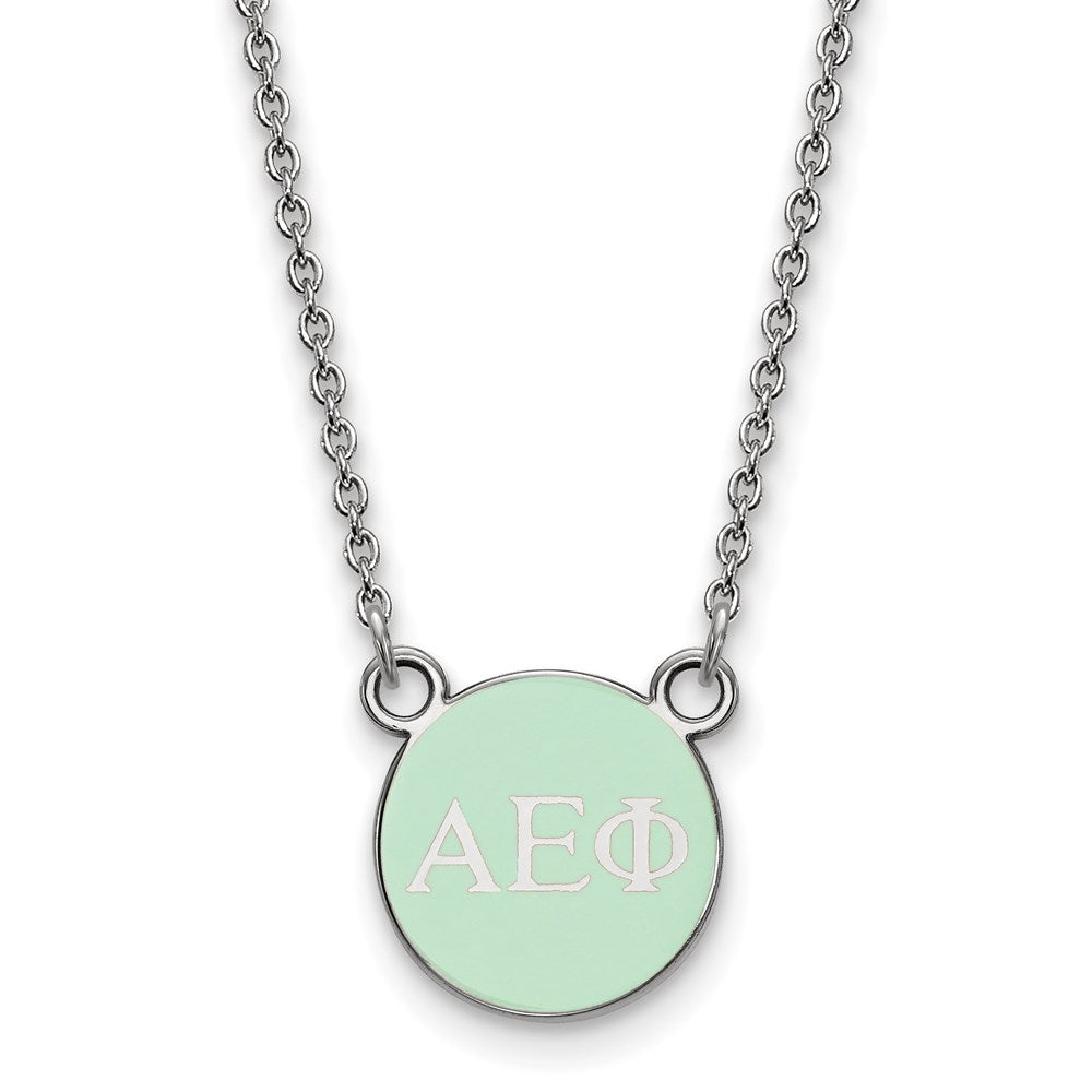 Sterling Silver Rhodium-plated LogoArt Alpha Epsilon Phi Sorority Greek Letters Extra Small Color Enamel Pendant 18 inch Necklace