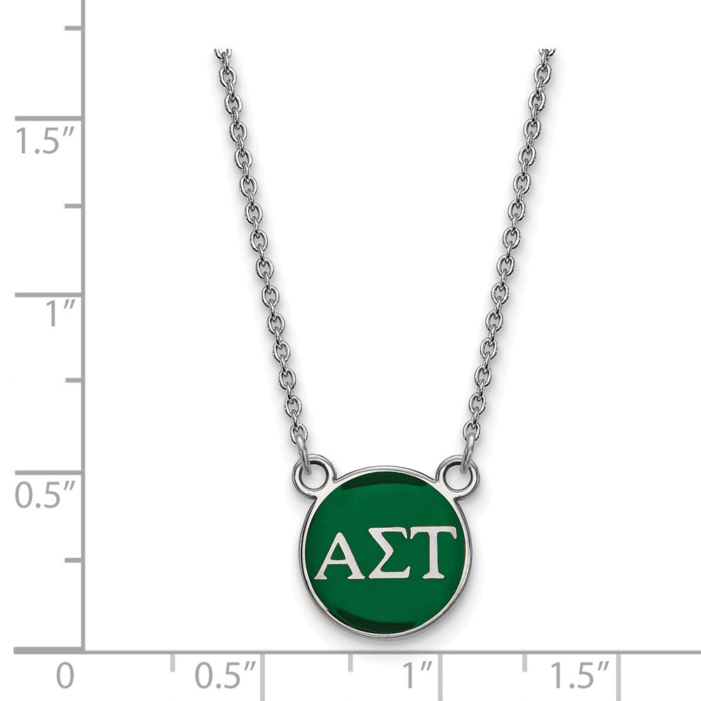 Sterling Silver Rhodium-plated LogoArt Alpha Sigma Tau Sorority Greek Letters Small Color Enamel Pendant 18 inch Necklace