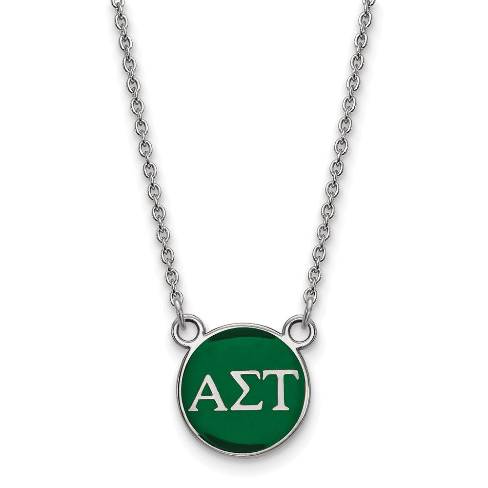 Sterling Silver Rhodium-plated LogoArt Alpha Sigma Tau Sorority Greek Letters Small Color Enamel Pendant 18 inch Necklace