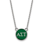 Sterling Silver Rhodium-plated LogoArt Alpha Sigma Tau Sorority Greek Letters Small Color Enamel Pendant 18 inch Necklace