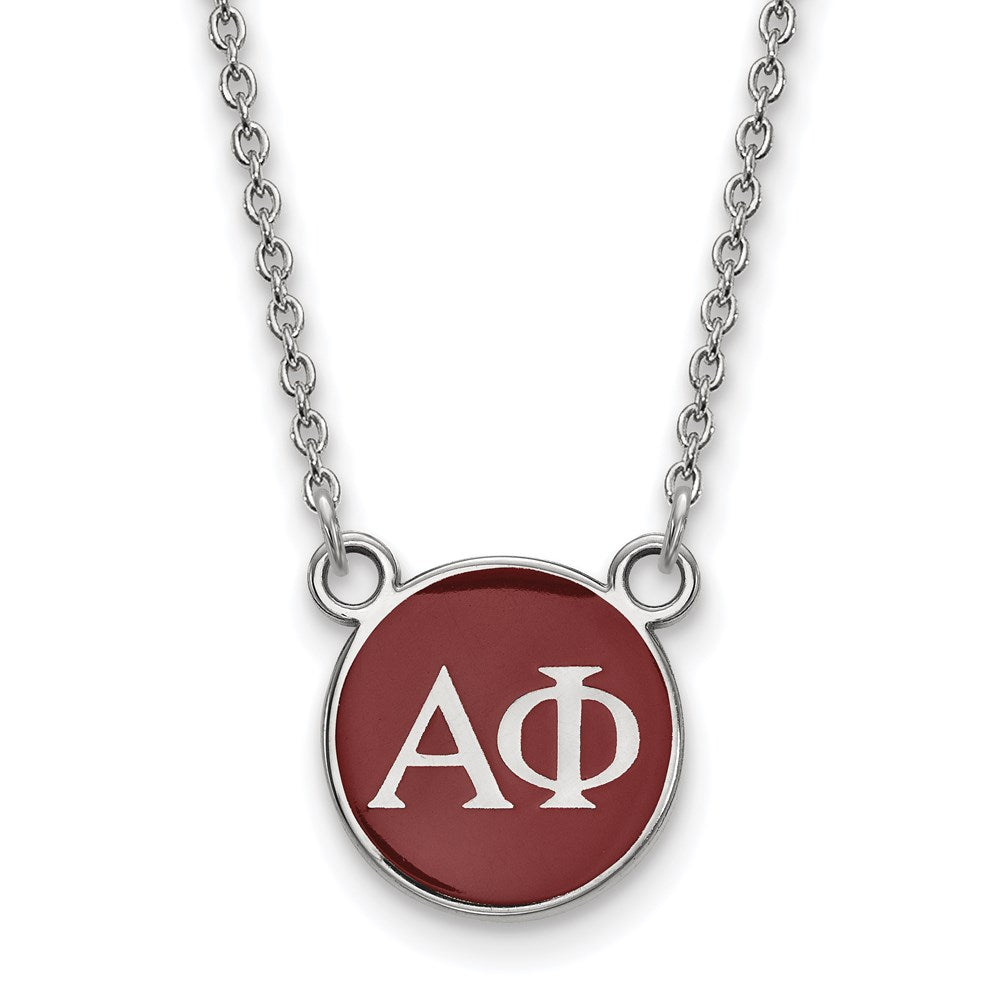 Sterling Silver Rhodium-plated LogoArt Alpha Phi Sorority Greek Letters Small Color Enamel Pendant 18 inch Necklace